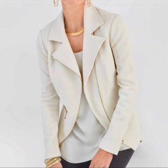 Chico's Jackets & Blazers - CHICO'S Textured Moto Cream Jacket - Chico's Size 0/Small